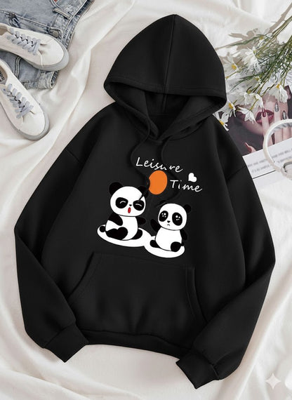 Women's Leisure Time Panda Fleece Hoodie - GiftCity